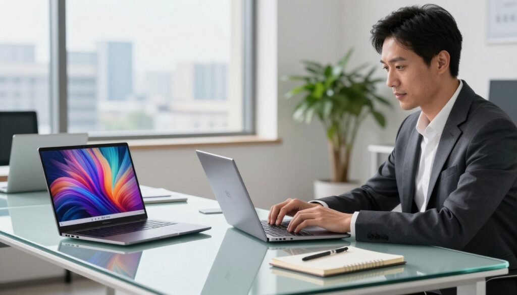 Modern laptops used in a professional business setting