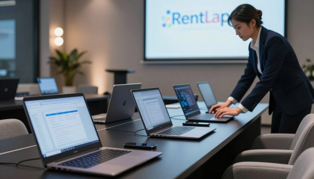 corporate event laptops setup